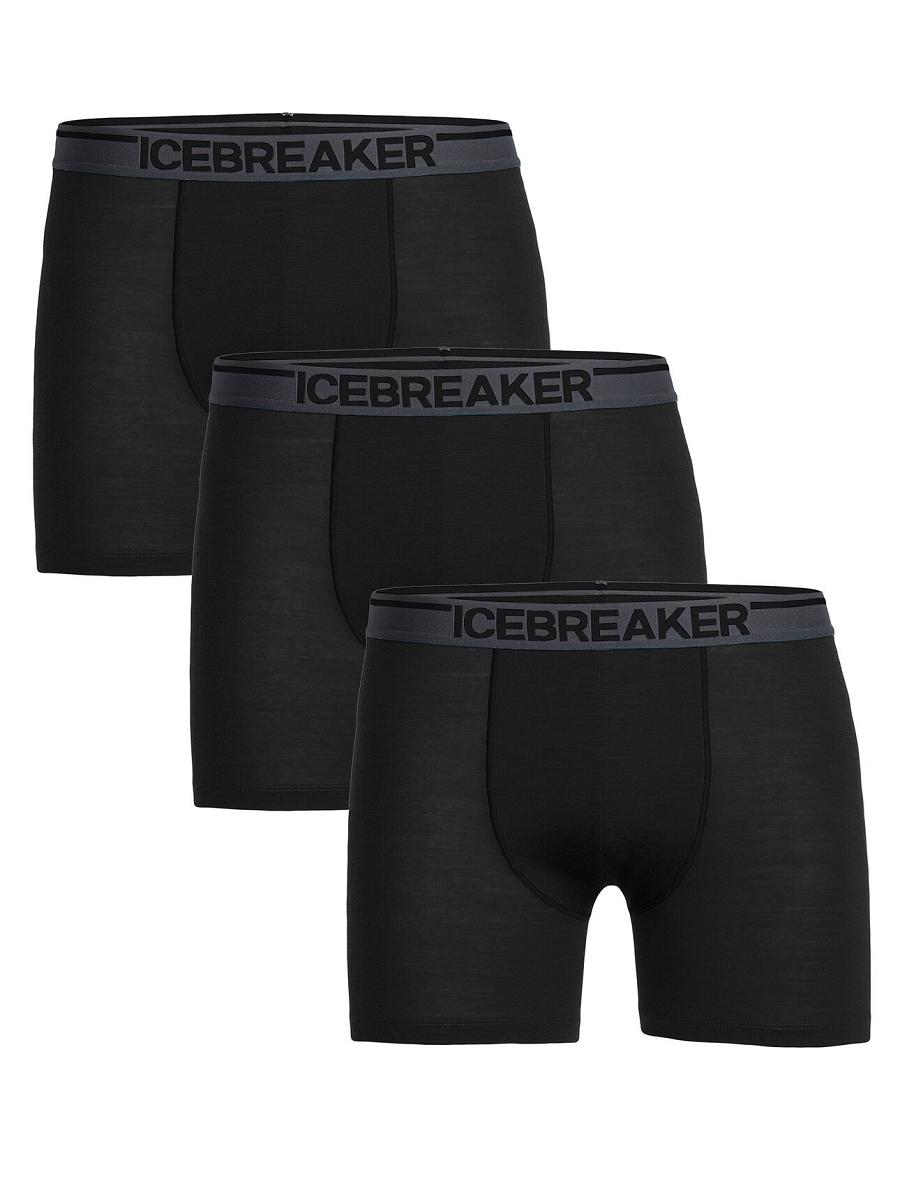 Black Men\'s Icebreaker Merino Anatomica Boxers 3 Pack Underwear | USA 1281OKIR